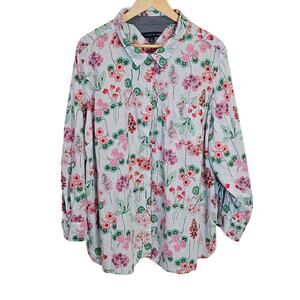 Tommy Hilfiger Women's Floral Long-Sleeve Cotton Summer Top 2X Blouse Garden